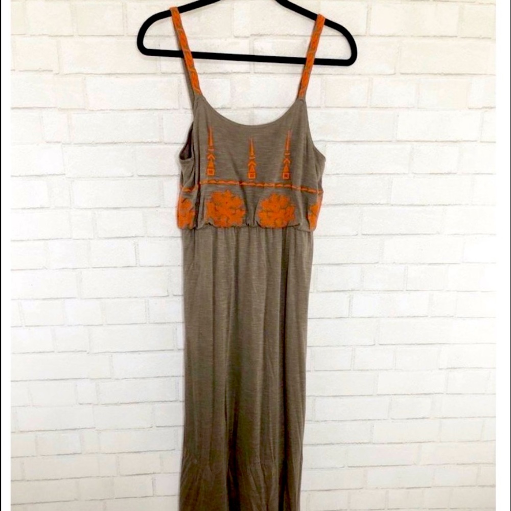 HD in Paris - Anthro Taupe & Orange Maxi Dress, M